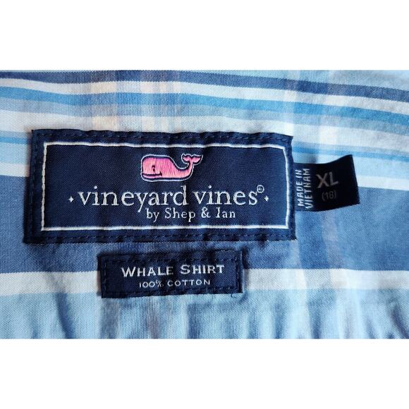 Vineyard Vines Slim Fit Whale Shirt Blue Plaid L/S Button Youth Xl or Mens Med - Picture 5 of 5